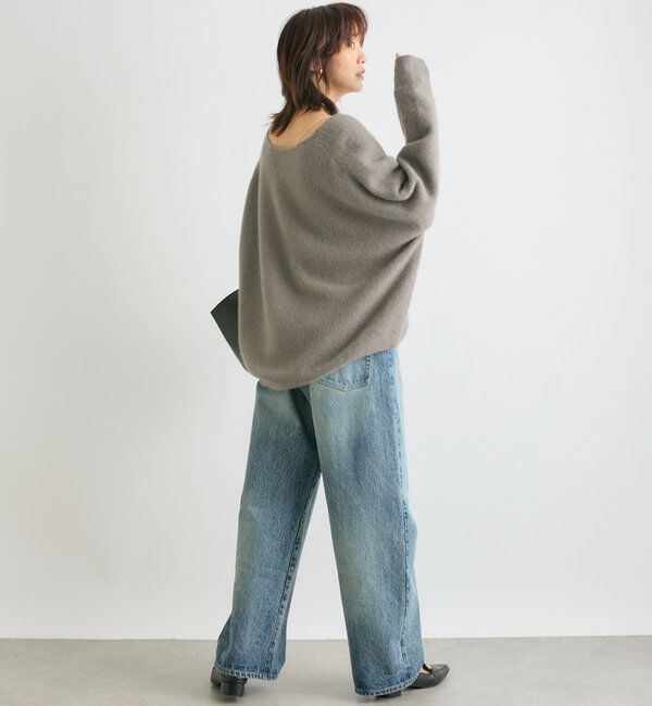  「【抜け感シルエット】ヘアリーウール片畦Vネックニット」|ニット・セーター|