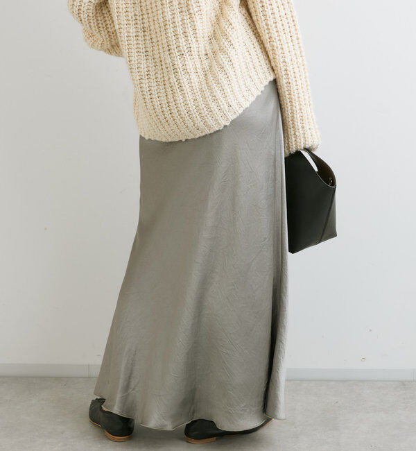  「【華やかな光沢感】ワッシャーサテンバイアススカート」|スカート|