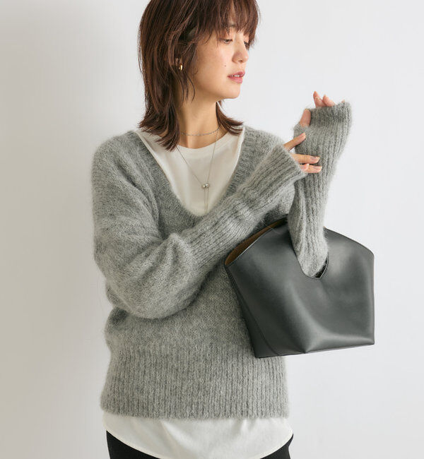  「【女性らしいシルエット】アルパカUネックニット」|ニット・セーター|