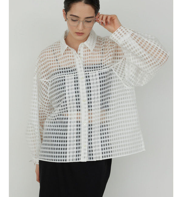  「シースルーチェックボリュームスリーブシャツ」|シャツ・ブラウス|ホワイト