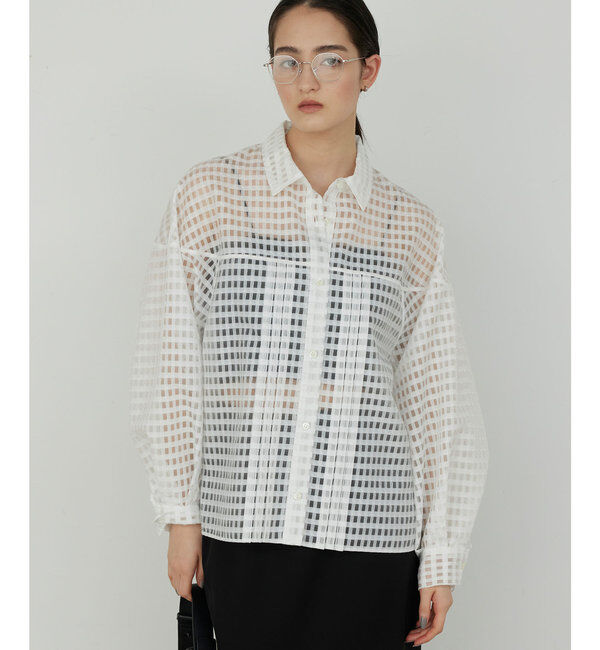  「シースルーチェックボリュームスリーブシャツ」|シャツ・ブラウス|