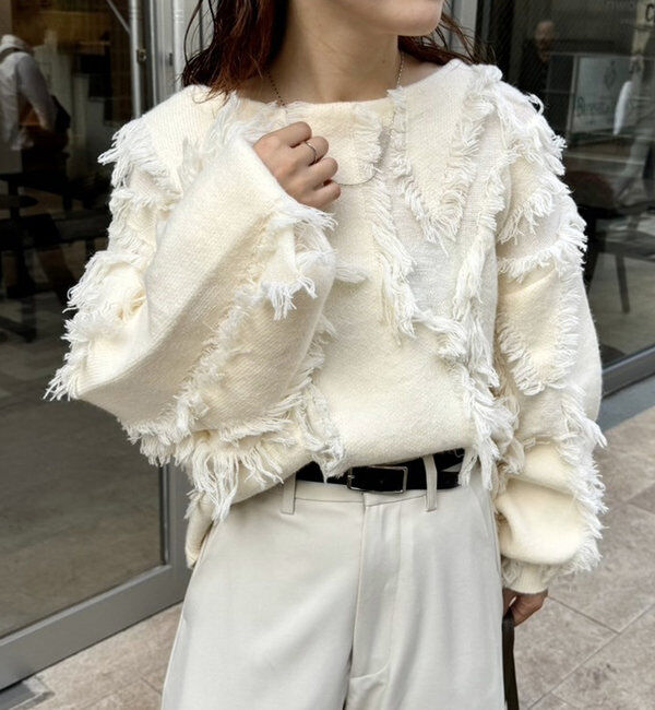  「【新色追加/ブラウン】フリンジニット」|ニット・セーター|