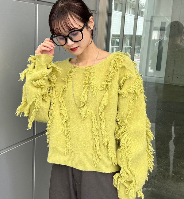  「【新色追加/ブラウン】フリンジニット」|ニット・セーター|