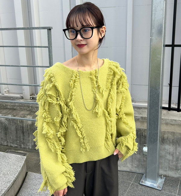  「【新色追加/ブラウン】フリンジニット」|ニット・セーター|