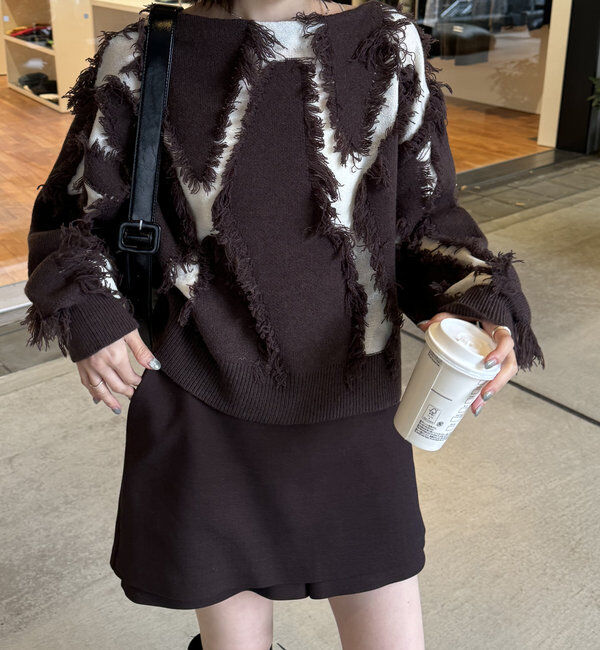  「【新色追加/ブラウン】フリンジニット」|ニット・セーター|