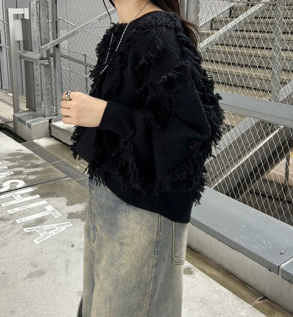  「【新色追加/ブラウン】フリンジニット」|ニット・セーター|