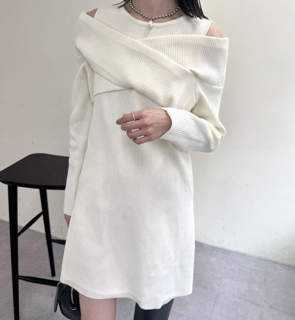  「クロスニットワンピース」|ワンピース|アイボリー