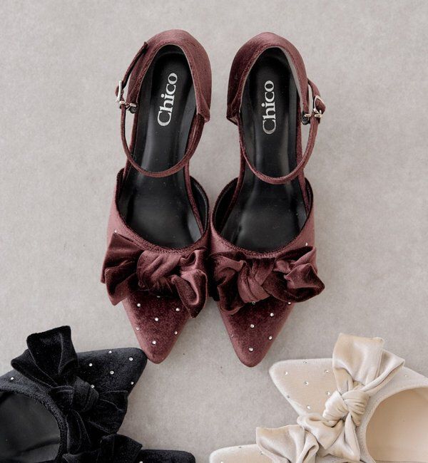  「リボンビジューミュール」|パンプス|ブラウン