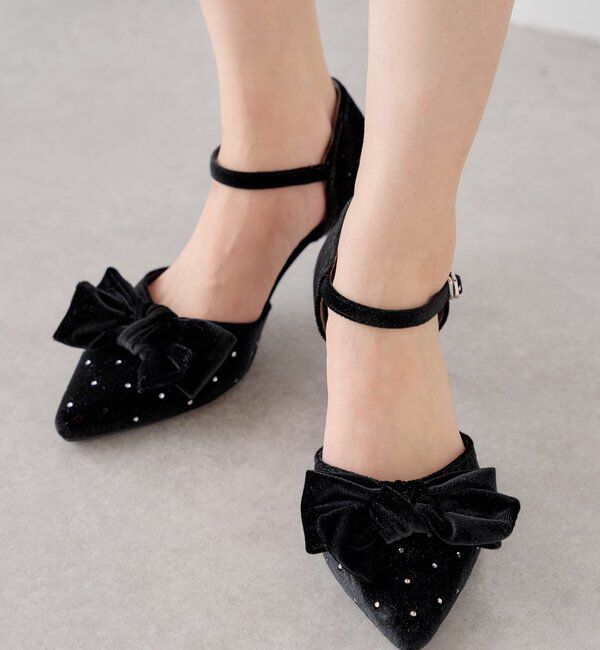  「リボンビジューミュール」|パンプス|ブラック