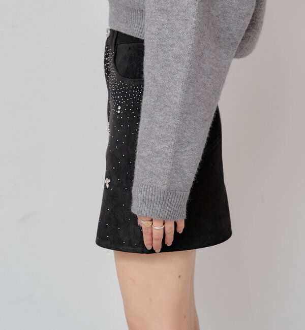  「ビジュー付き台形ミニスカート」|スカート|
