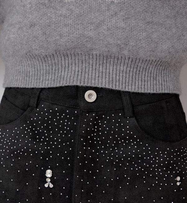  「ビジュー付き台形ミニスカート」|スカート|