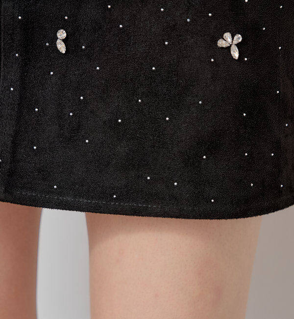  「ビジュー付き台形ミニスカート」|スカート|