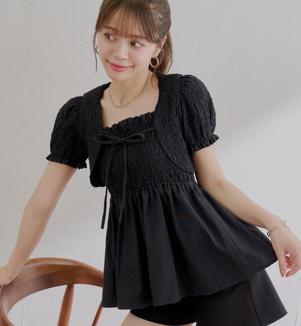  「ペプラムキャミ+ボレロセット」|カーディガン|ブラック