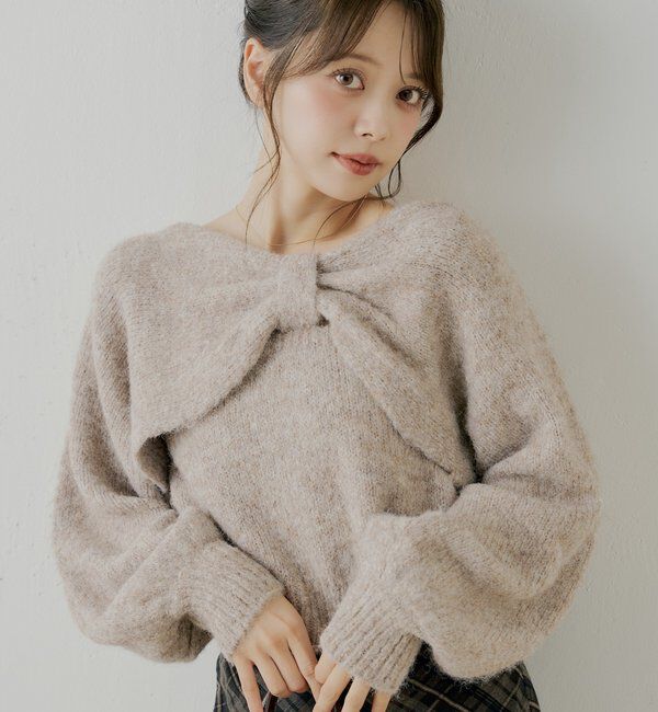  「シャギーリボンデザインニット」|ニット・セーター|ブラウン