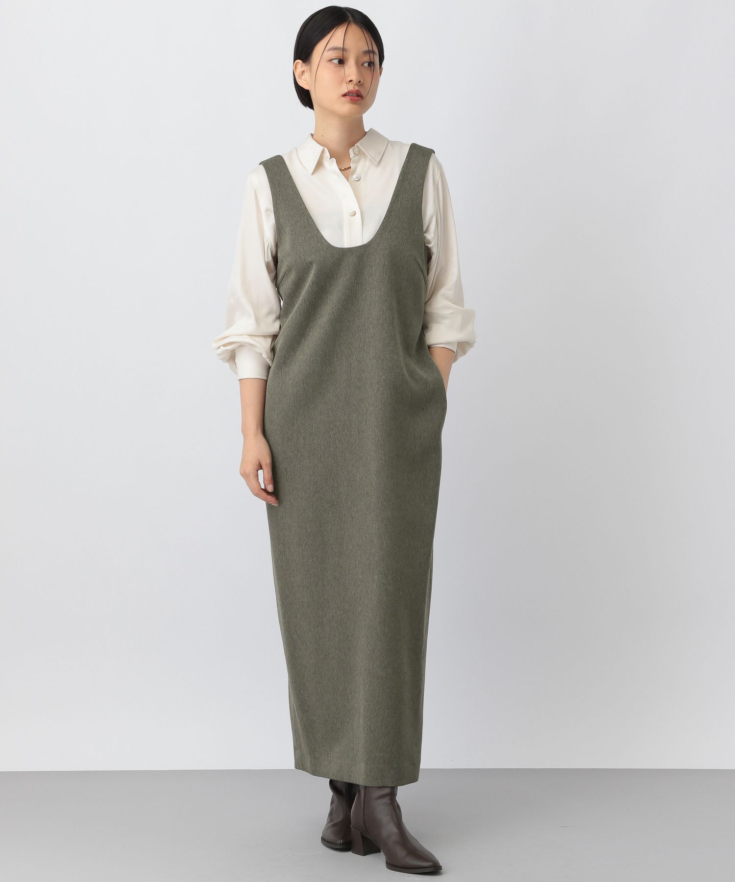 A part by 「Uネックジャンスカ」|ジャンパースカート|ブラウン