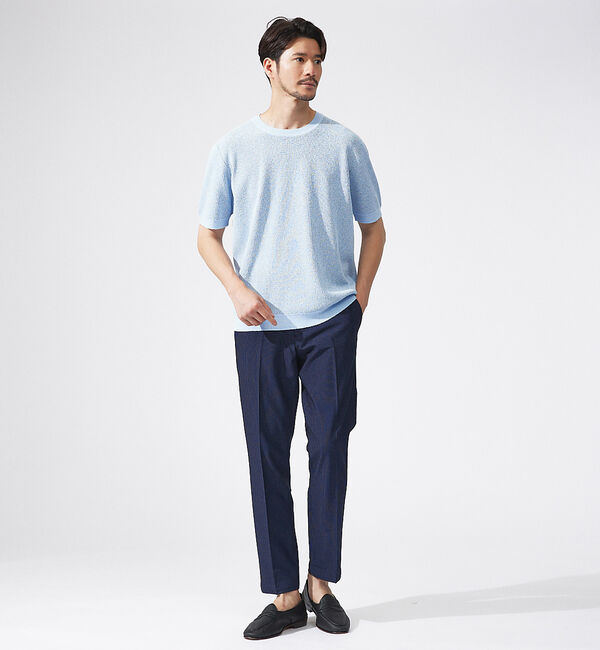 ABAHOUSE「針抜き プレーティング ニットTシャツ」|Tシャツ・カットソー|