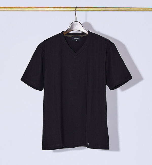 ABAHOUSE「【Vネック】ストレッチ ポンチ 半袖Tシャツ」|Tシャツ・カットソー|ブラック
