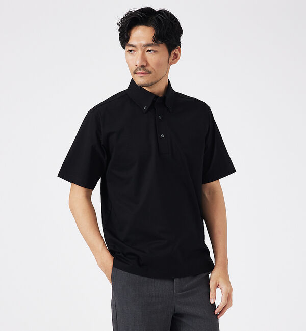 ABAHOUSE「シルケット天竺 ボタンダウン ポロシャツ」|ポロシャツ|ブラック