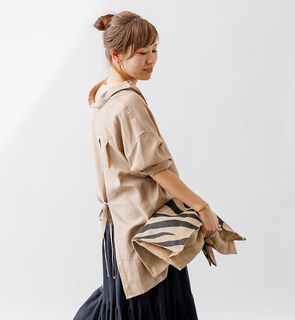 Rouge vif「【一部店舗限定】麻混バックスリットリボンシャツ」|シャツ・ブラウス|