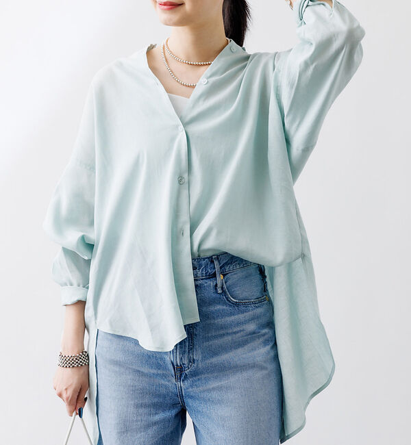 Rouge vif「【一部店舗限定】麻混バックスリットリボンシャツ」|シャツ・ブラウス|グリーン