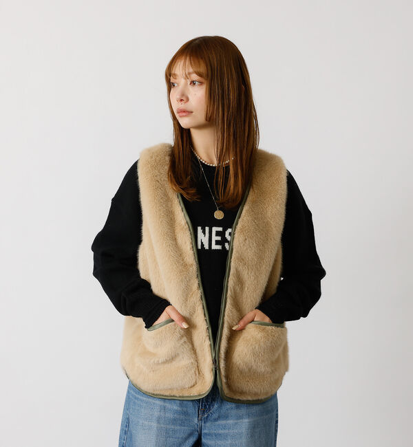 Rouge vif「【Le Melange/ル・メランジュ】エコファーベスト/#8553701/ベス」|ベスト・ジレ|