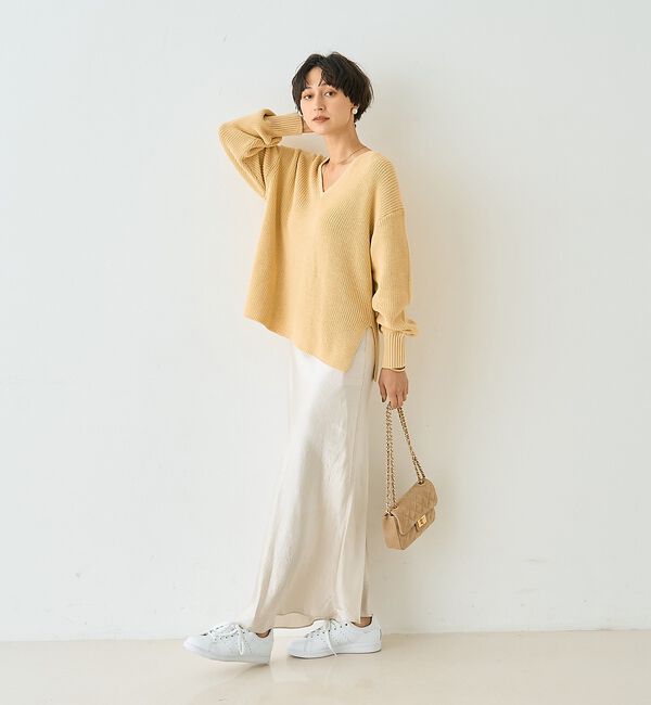 Rouge vif「片畦ハートVネックコットンプルオーバーニット【予約】」|ニット・セーター|