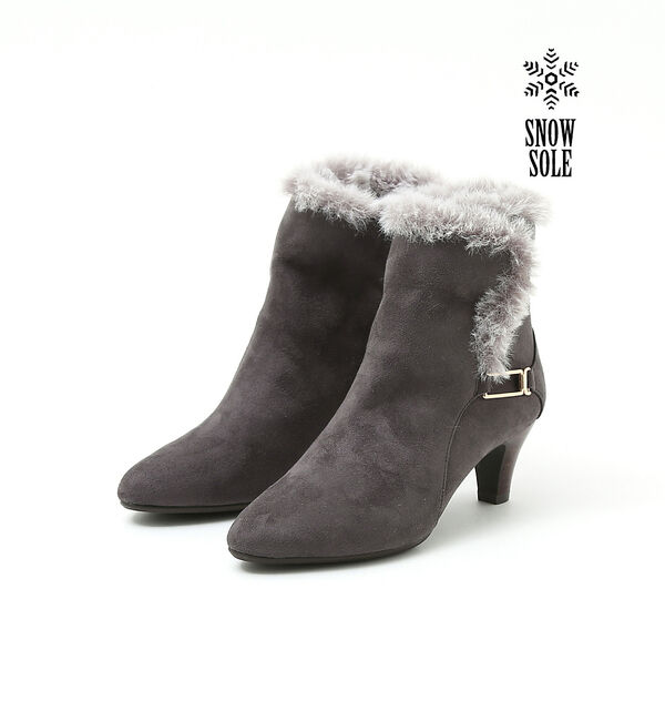 AU BANNISTER「【スノーソール/2WAY】折り返しボアヒールブーツ」|ショートブーツ|グレー