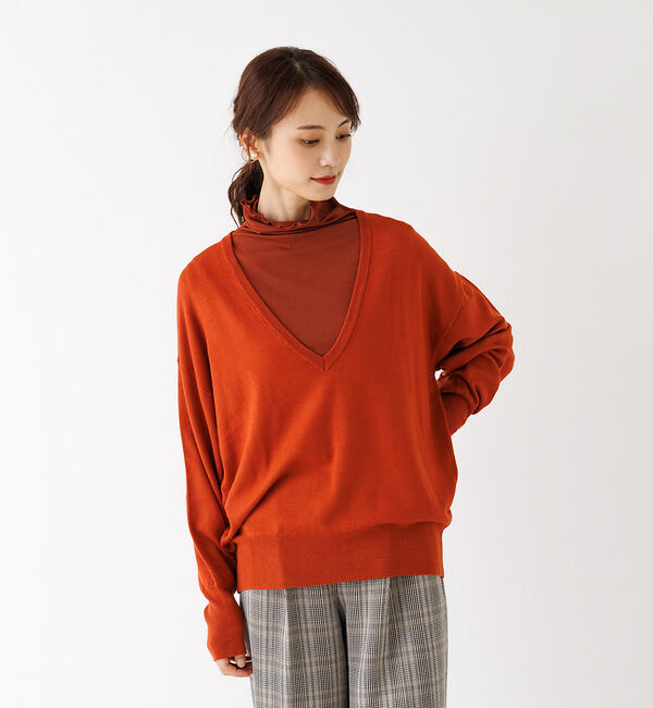 abahouse mavie「レーヨンアクリル深Vネックアンサンブル」|ニット・セーター|ダークオレンジ