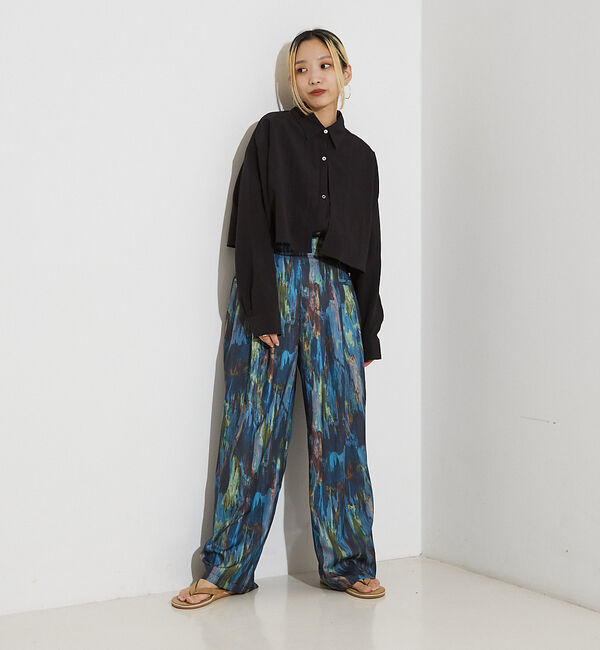 NOMINE「水彩アート ニュアンス柄 タックパンツ」|その他|