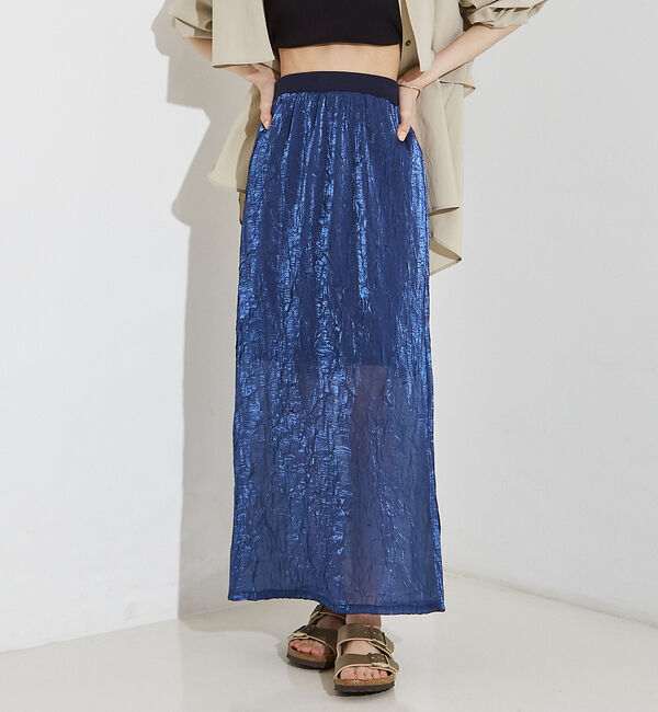 NOMINE「【セットアップ着用可】シャイン リンクル タイトスカート」|スカート|ブルー