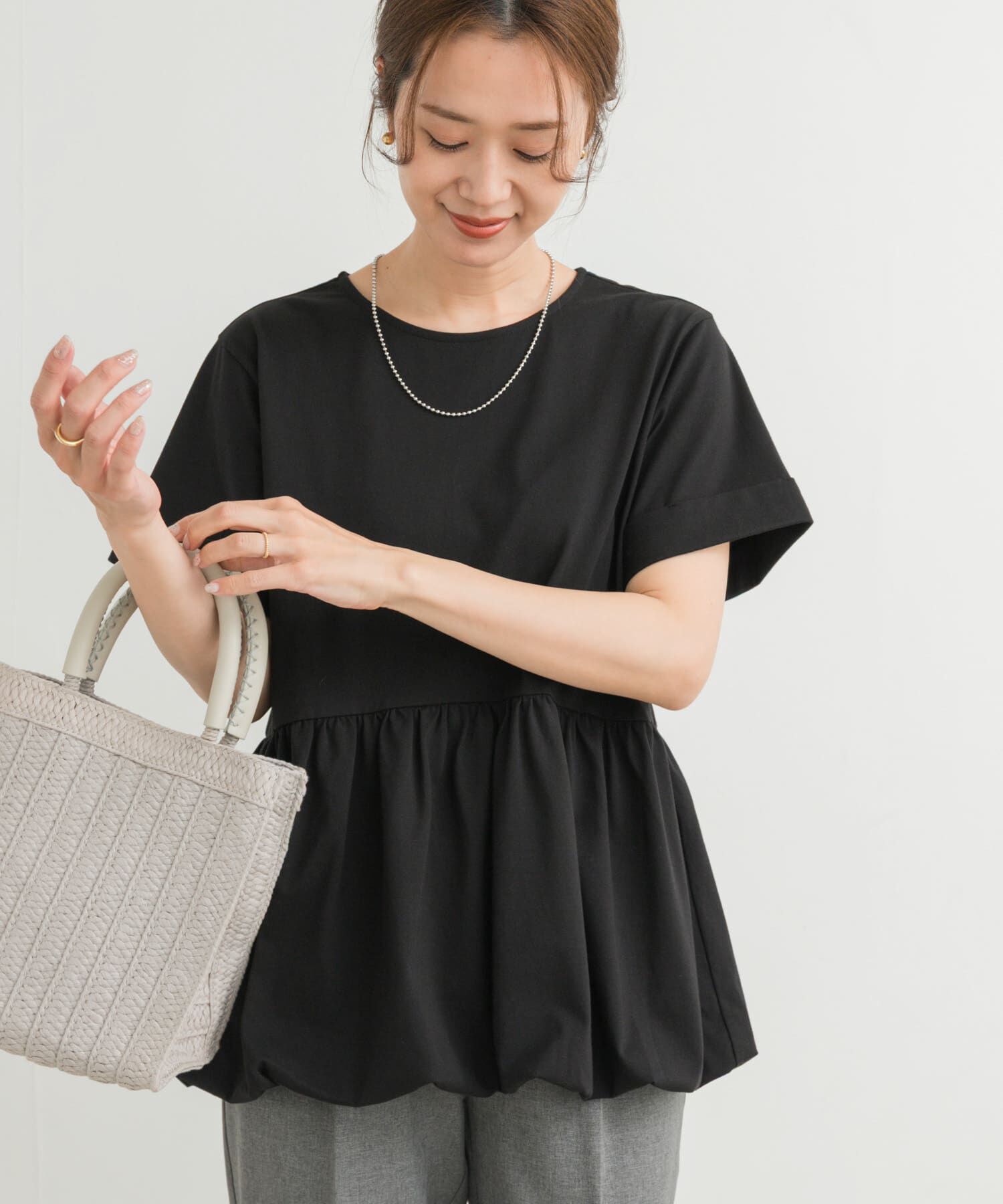 URBAN RESEARCH DOORS「ペプラムバルーンTシャツ」|Tシャツ・カットソー|ブラック