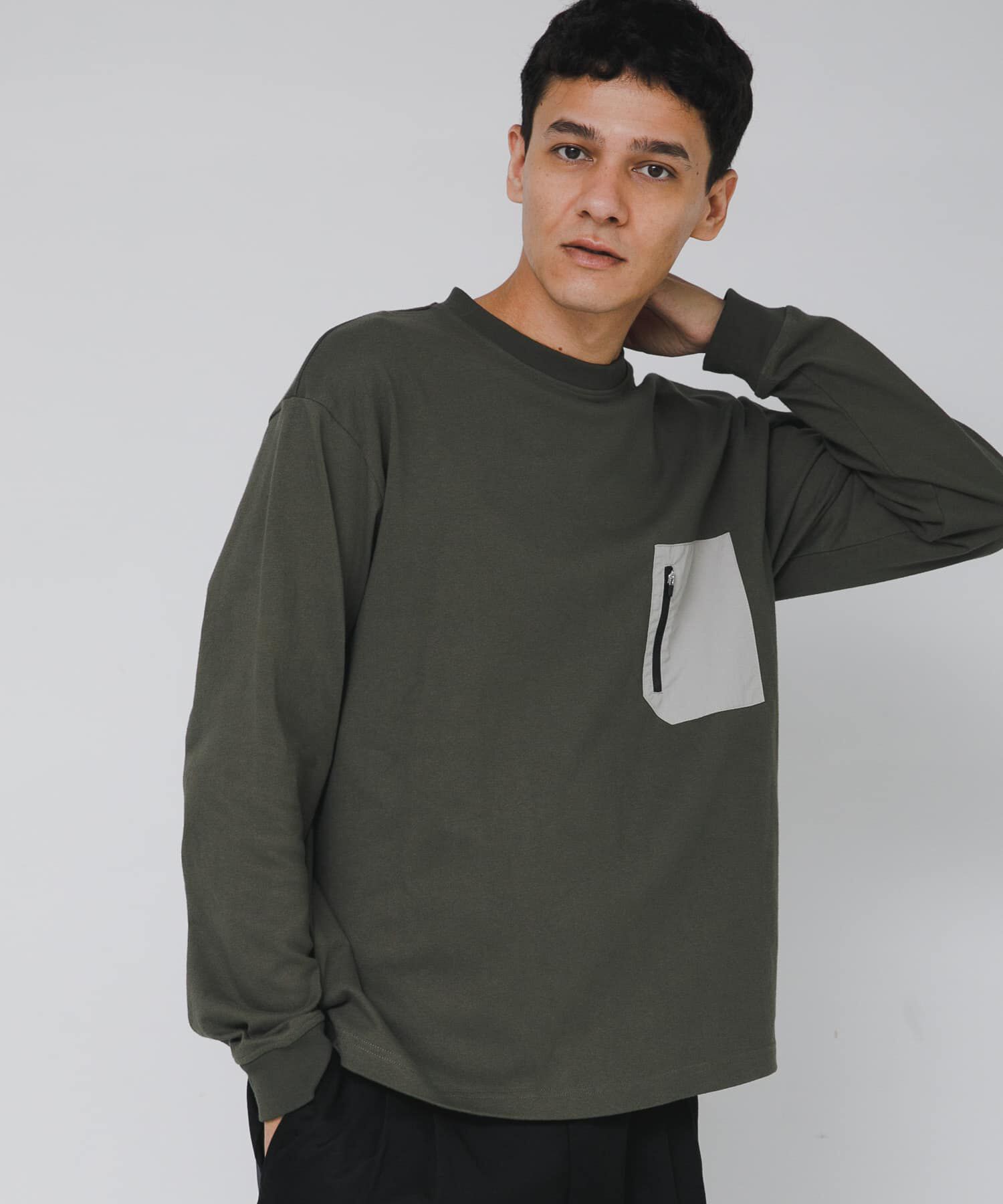 Sonny Label 「ヘビーウェイトナイロン布帛ポケットロングスリーブTシャツ」|Tシャツ・カットソー|カーキ
