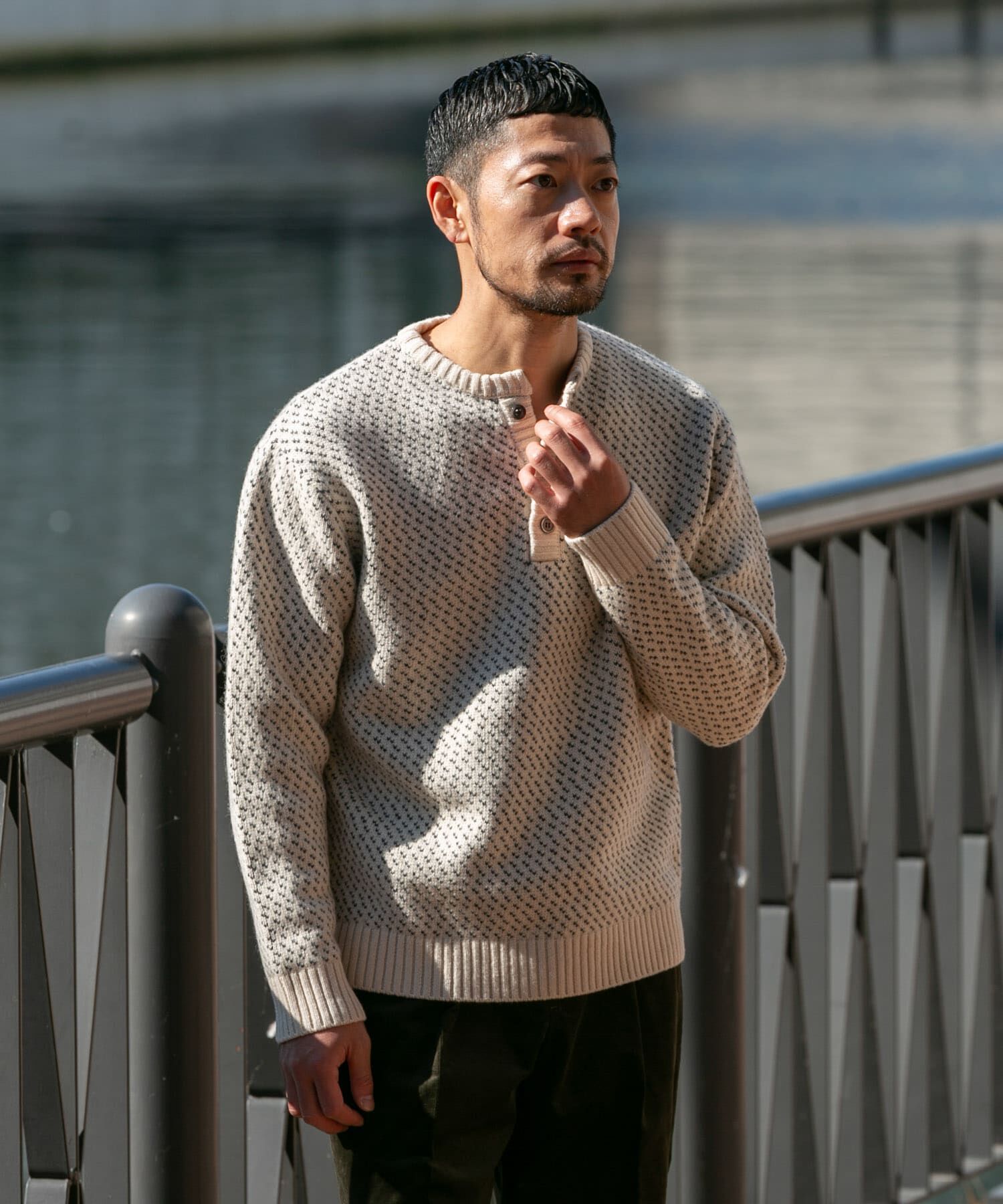 URBAN RESEARCH ROSSO「『XLサイズあり』バーズアイ柄ヘンリーネックニット」|ニット・セーター|