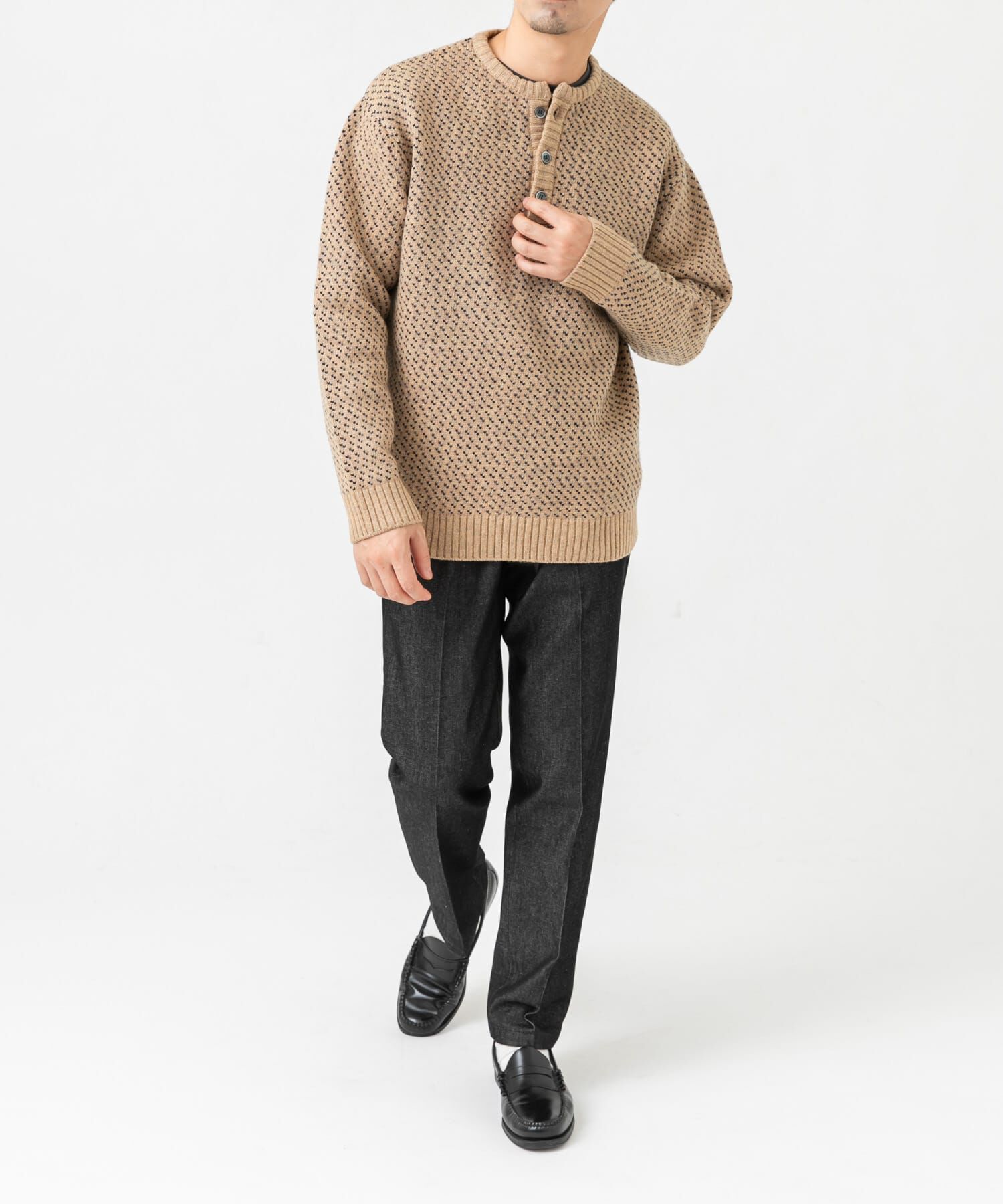 URBAN RESEARCH ROSSO「『XLサイズあり』バーズアイ柄ヘンリーネックニット」|ニット・セーター|