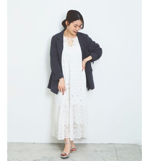 le.coeur blanc「《手洗い可能》Fanaka ミックスレースワンピース」|ワンピース|オフ