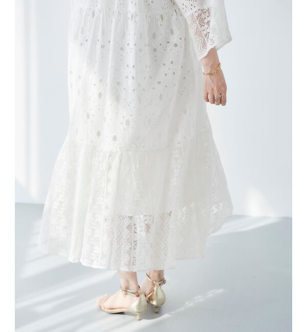 le.coeur blanc「《手洗い可能》Fanaka ミックスレースワンピース」|ワンピース|