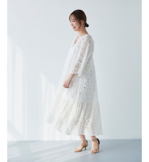 le.coeur blanc「《手洗い可能》Fanaka ミックスレースワンピース」|ワンピース|