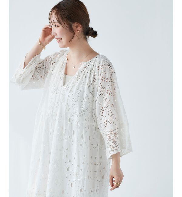 le.coeur blanc「《手洗い可能》Fanaka ミックスレースワンピース」|ワンピース|