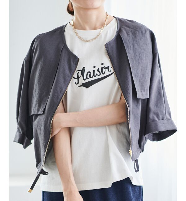  「《手洗い可能》リネンライクライトブルゾン」|ブルゾン・スタジャン|D／グレー