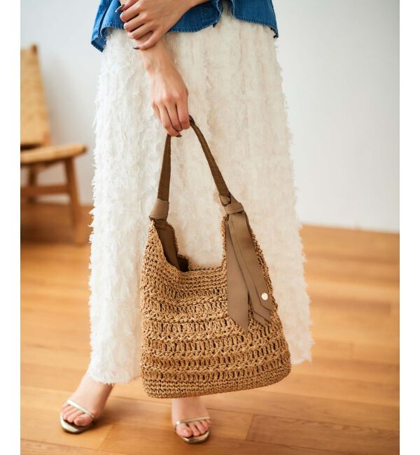  「グログランテープ柄編みペーパーバッグ」|かごバッグ|