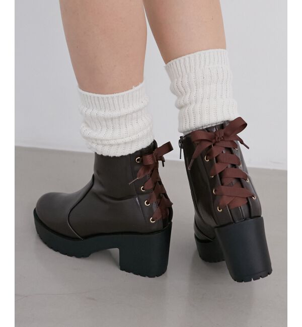 MAJESTICLEGON「バックレースアップブーツ」|ショートブーツ|ブラウン