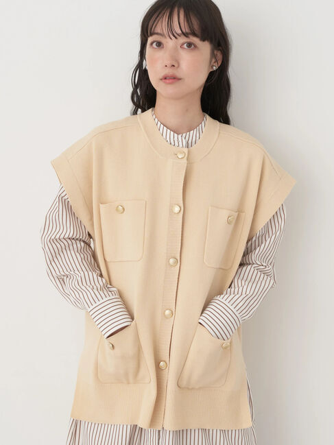earth music&ecology「金ボタンニットベスト」|ベスト・ジレ|Beige