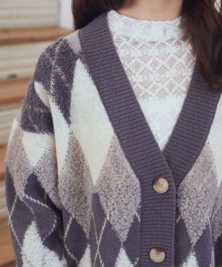 earth music&ecology「ループ編みアーガイルカーディガン」|カーディガン|