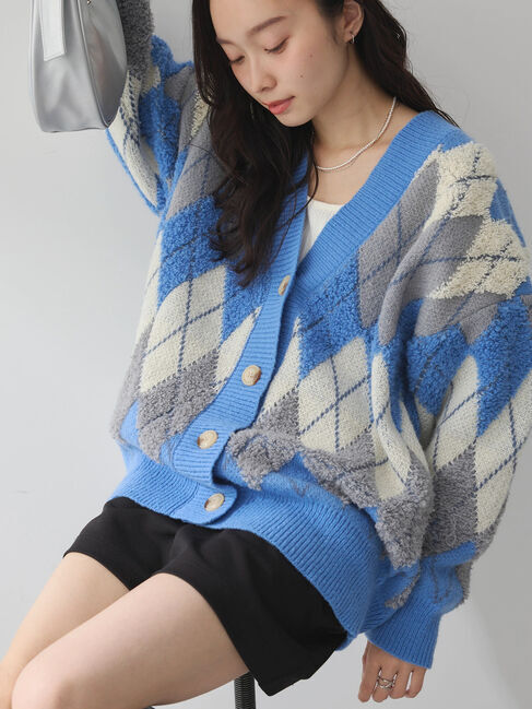 earth music&ecology「ループ編みアーガイルカーディガン」|カーディガン|