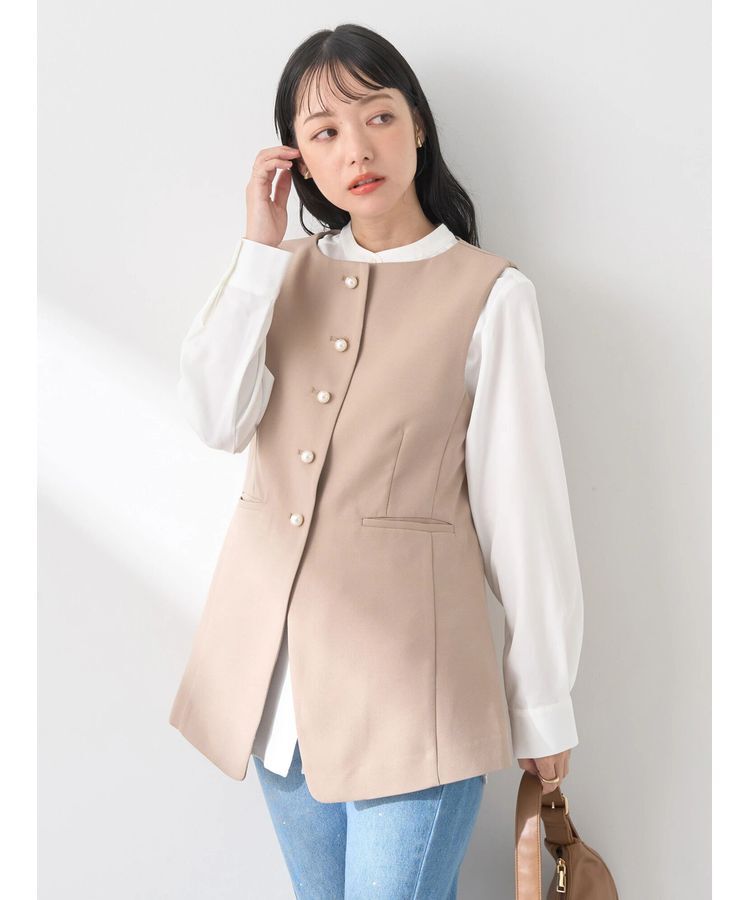 earth music&ecology「パールボタンジレ」|ベスト・ジレ|Beige