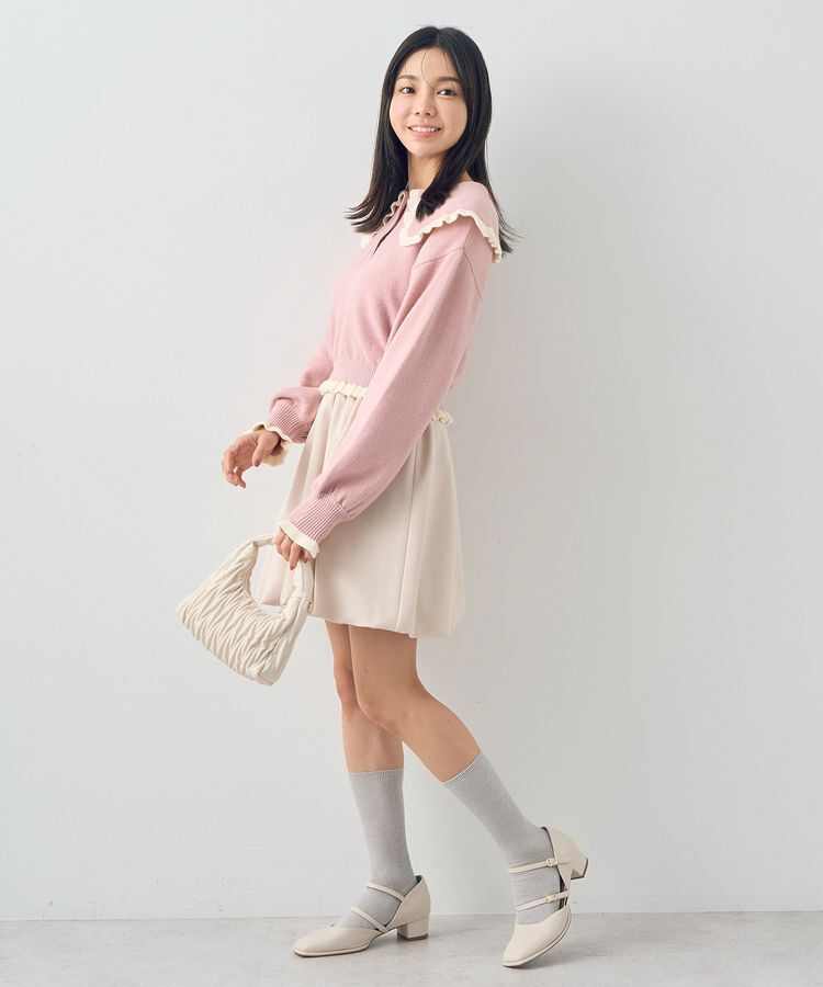 earth music&ecology「配色フリルカラーニットプルオーバー」|ニット・セーター|