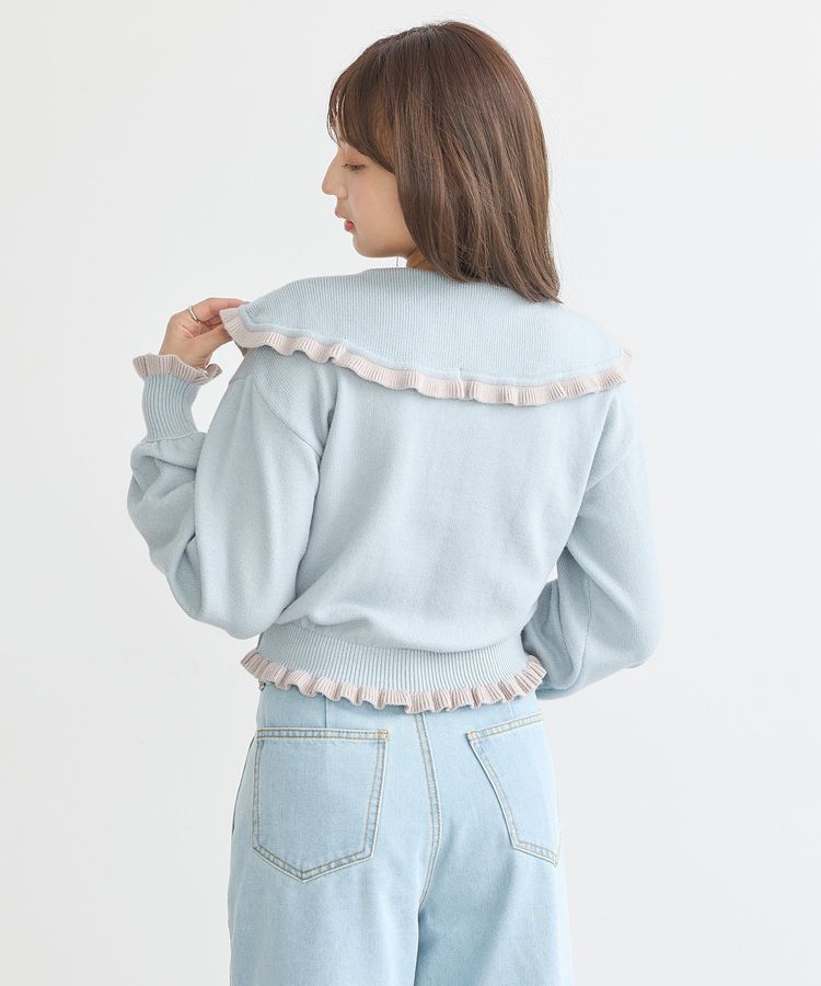 earth music&ecology「配色フリルカラーニットプルオーバー」|ニット・セーター|