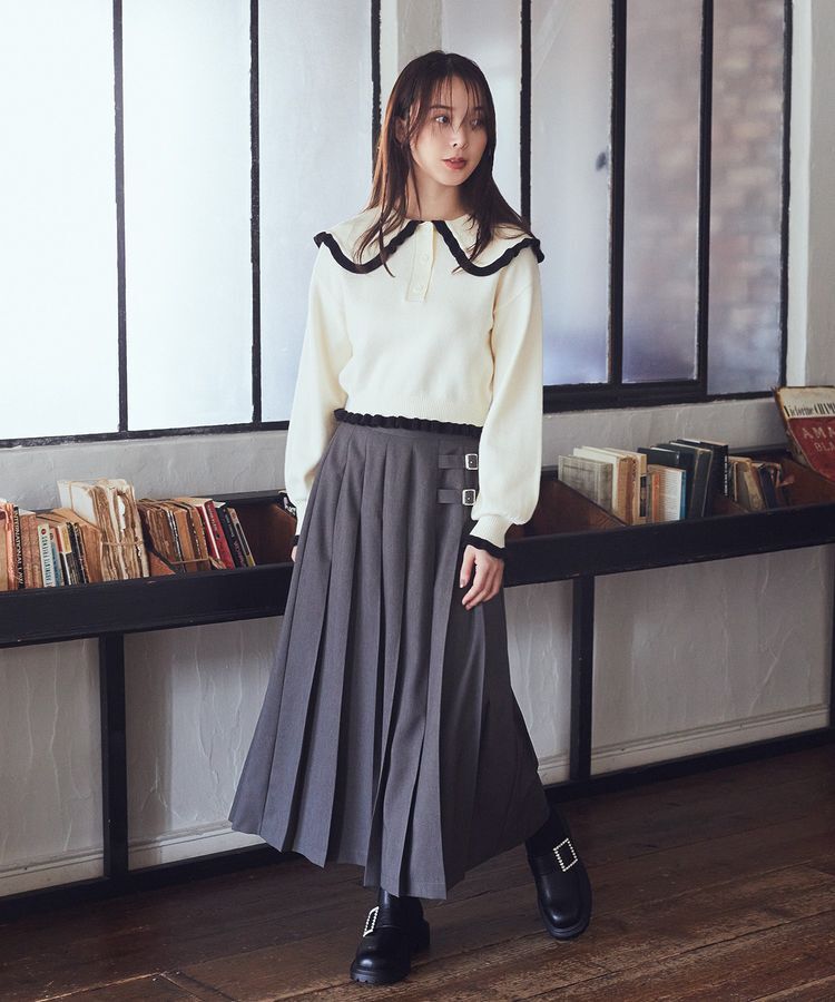 earth music&ecology「配色フリルカラーニットプルオーバー」|ニット・セーター|