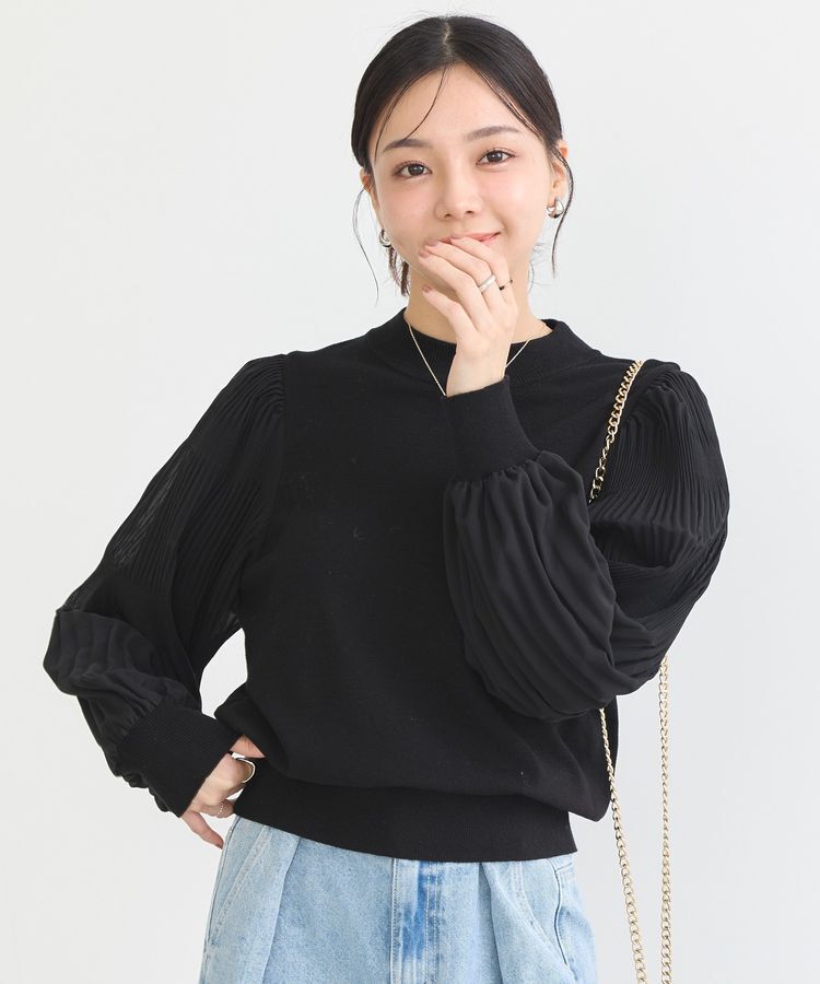 earth music&ecology「マジョリカプリーツニットプルオーバー」|ニット・セーター|Black