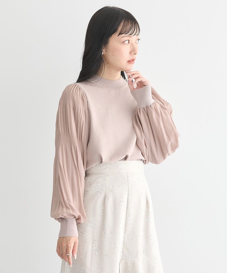 earth music&ecology「マジョリカプリーツニットプルオーバー」|ニット・セーター|Pink Beige
